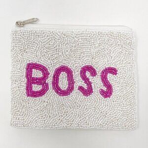 BOSS White Beaded Coin Purse